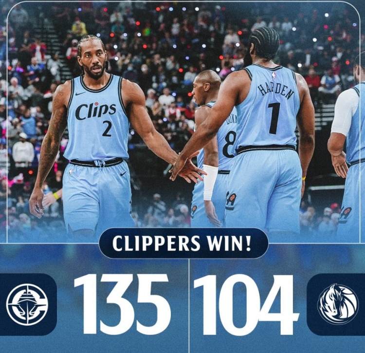 主场迎30分大胜！快船官方发布赢球海报 哈登小卡荣登封面 缩略图