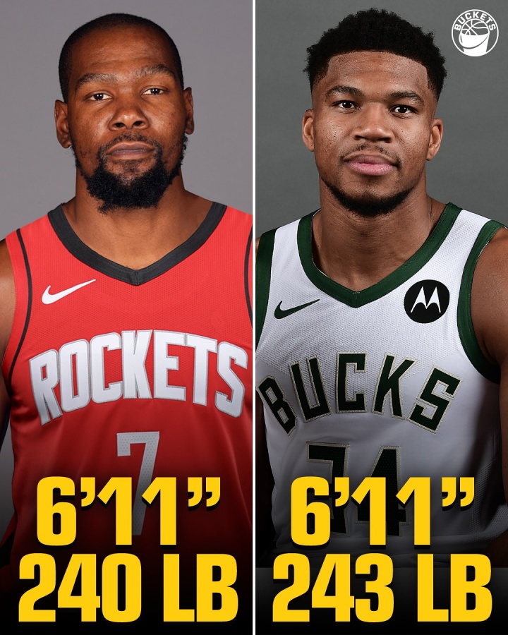 官网数据显示：杜兰特的身高和字母哥一样 体重仅比后者轻不到3斤 缩略图